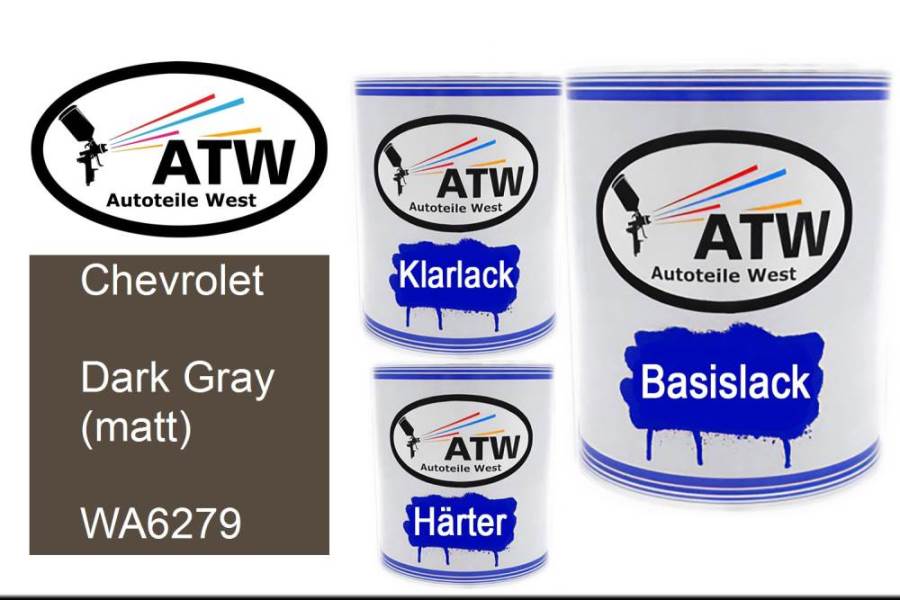 Chevrolet, Dark Gray (matt), WA6279: 1L Lackdose + 1L Klarlack + 500ml Härter - Set, von ATW Autoteile West.